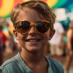 Cute Caucasian boys in sunglasses enjoying carnival fun generated by artificial intelligence